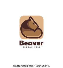 Vector Logo Illustration Beaver Simple Mascot Style.