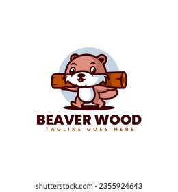 Vector Logo Illustration Beaver Wood Mascot Cartoon Style.