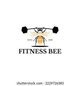 Vector logo illustration of a bee and barbell. It is perfect for sports business especially fitness.