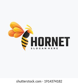 Vector Logo Illustration Bee Gradient Colorful Style.