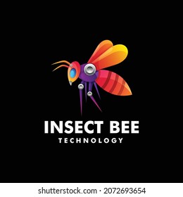 Vector Logo Illustration Bee Gradient Colorful Style.