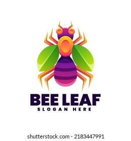 Vector Logo Illustration Bee Leaf Gradient Colorful Style.