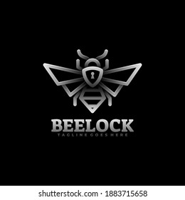 Vector Logo Illustration Bee Lock Gradient Line Art Style.