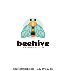Vector Logo Illustration Beehive Simple Mascot Style.