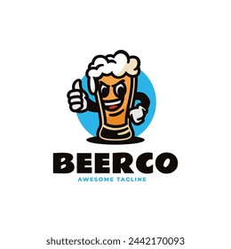 Vector Logo Illustration Beer Mascot Cartoon Style.