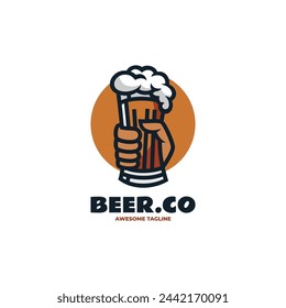 Vector Logo Illustration Beer Simple Mascot Style.