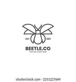 Vector Logo Illustration Beetle Line Art Style