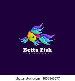 Vector Logo Illustration Beta Fish Gradient Colorful Style.