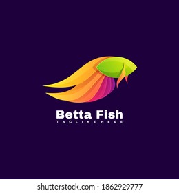 Vector Logo Illustration Beta Fish Gradient Colorful Style.