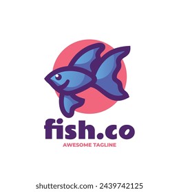 Vector Logo Illustration Beta Fish Simple Mascot Style.