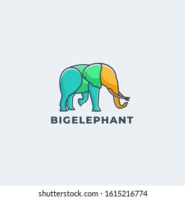 Vector Logo Illustration Big Elephant Line Art Style