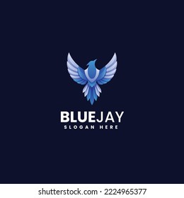 Vector Logo Illustration Bird Blue Jay Gradient Colorful Style.