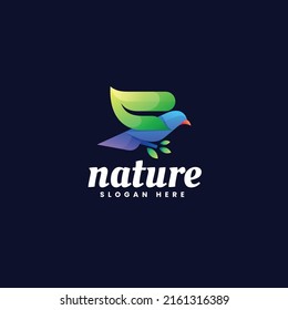 Vector Logo Illustration Bird Leaf Gradient Colorful Style.