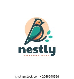 Vector Logo Illustration Bird Nest Simple Mascot Style.