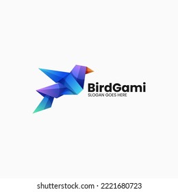 Vector Logo Illustration Bird Origami Gradient Colorful Style.