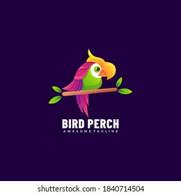 Vector Logo Illustration Bird Perch Gradient Colorful Style.
