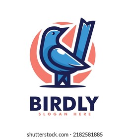 Vector Logo Illustration Bird Simple Mascot Style.