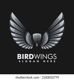 Vector Logo Illustration Bird Wings Gradient Colorful Style.