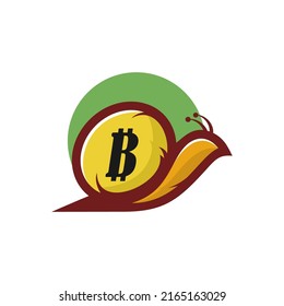 Vector Logo Illustration Bitcoin Snail Simple Mascot Style.