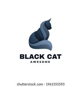 Vector Logo Illustration Black Cat Gradient Colorful Style.