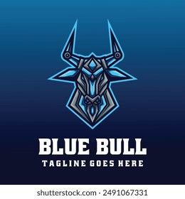 Vector Logo Illustration Blue Bull E- Sport and Sport Style.