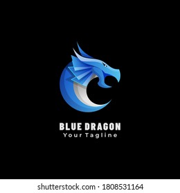 Vector Logo Illustration Blue Dragon Gradient Colorful Style.