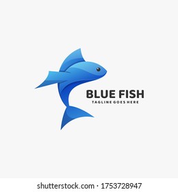 Vector Logo Illustration Blue Fish Gradient Colorful Style.