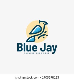 Vector Logo Illustration Blue Jay Simple Mascot Style.
