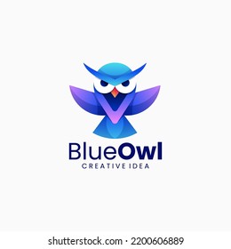 Vector Logo Illustration Blue Owl Gradient Colorful Style.