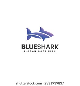 Vector Logo Illustration Blue Shark Gradient Colorful Style