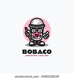 Vector Logo Illustration Boba Mascot Cartoon Style.