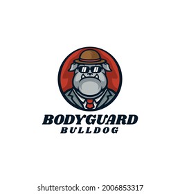 Vector Logo Illustration Bodyguard Bulldog Mascot Cartoon Style.