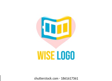 Logo vector con la ilustración de un libro, batería y corazón. Disponible para logotipos de aplicación, biblioteca digital, editorial, librería y actividades de educación general.