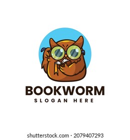 Vector Logo Illustration Bookworm Owl Mascot Cartoon Style.