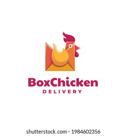 Vector Logo Illustration Box Chicken Gradient Colorful Style.