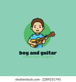 Vector Logo Illustration Boy Mascot Cartoon Style.
