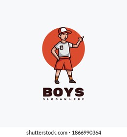 Vector Logo Illustration Boys Mascot Cartoon Style.