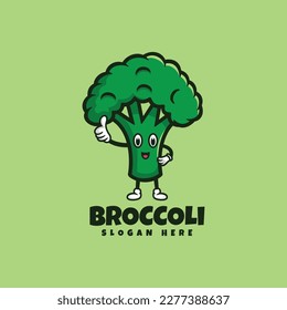 Vector Logo Illustration Broccoli Mascot Cartoon Style.