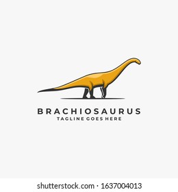 Vector Logo Illustration Brontosaurus Pose Mascot Cartoon Style