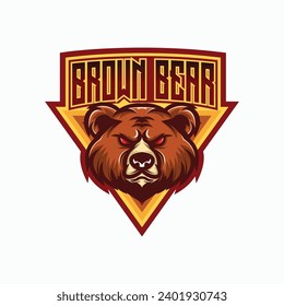 Vector Logo Illustration Brown Bear E- Sport and Sport Style.