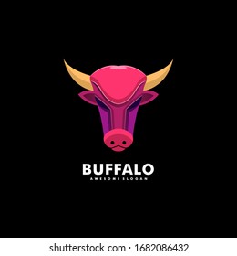 Vector Logo Illustration Buffalo Head Colorful Style.