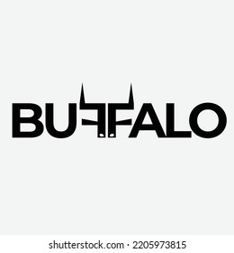 Vektorlogo-Illustration Buffalo, Einfaches flaches Vektorzeichen, Logo, Symbol, Design der Druckkunst-Illustration.  Logotyp