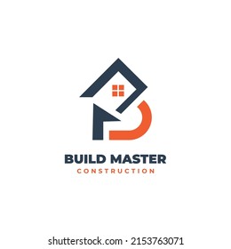 Vector Logo Illustration Build Master Dual Meaning Style.