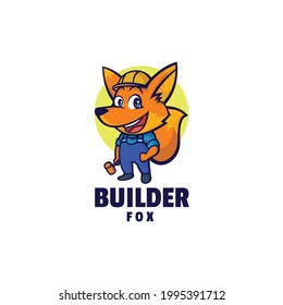 Vector Logo Illustration Builder Fox Mascot Cartoon Style.