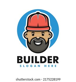 Estilo de caricatura de mascota del constructor de ilustraciones con logotipo vectorial