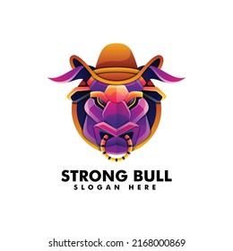 Vector Logo Illustration Bull Gradient Colorful Style.