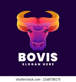 Vector Logo Illustration Bull Gradient Colorful Style.