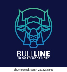 Vector Logo Illustration Bull Gradient Line Art Style.