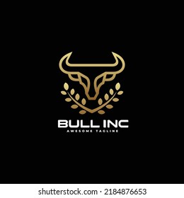 Vector Logo Illustration Bull Line Art Style.