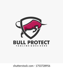 Vector Logo Illustration Bull Protect Simple Mascot Style